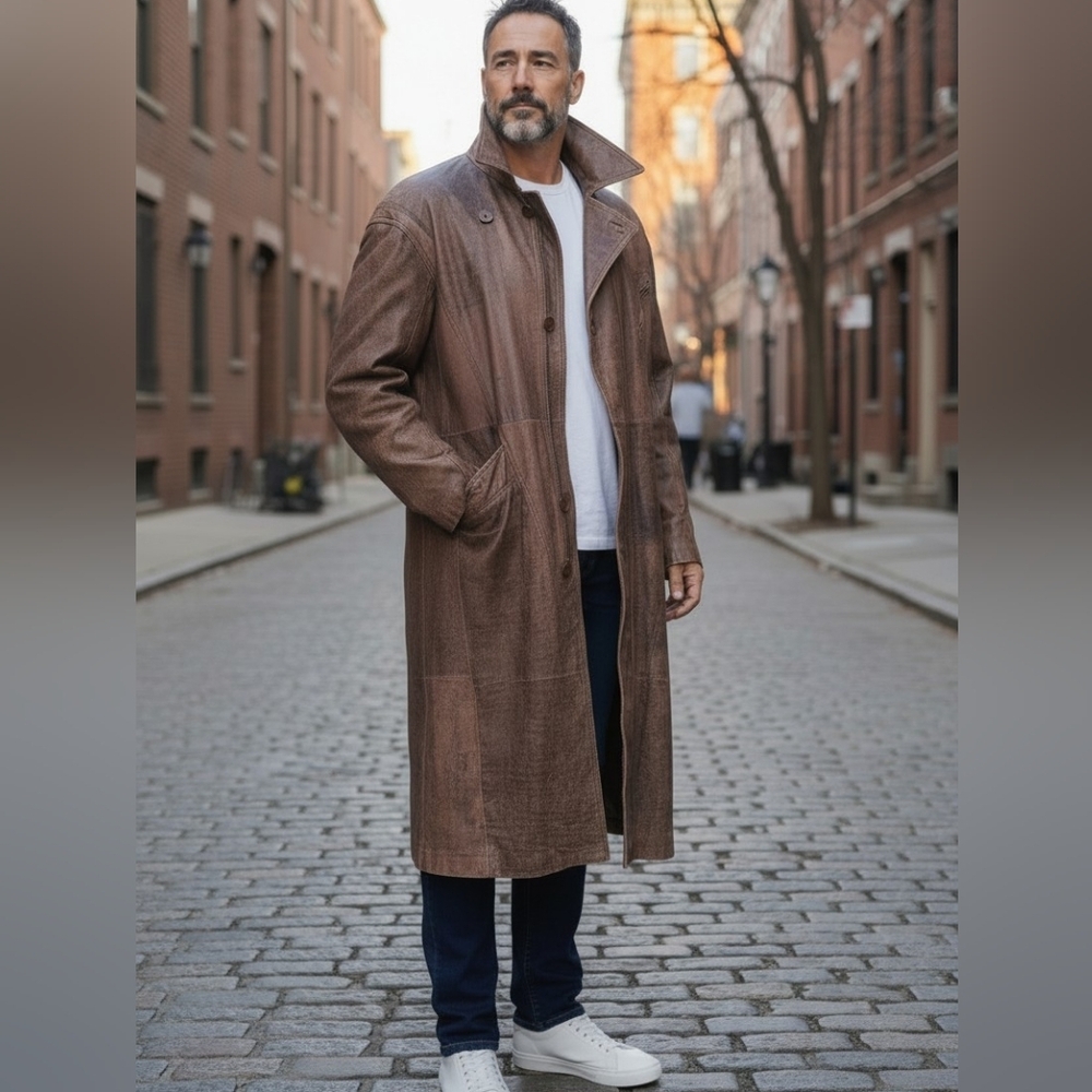 Vintage Pelle Studio Men's Leather Jacket Riding Trench Coat Size XL